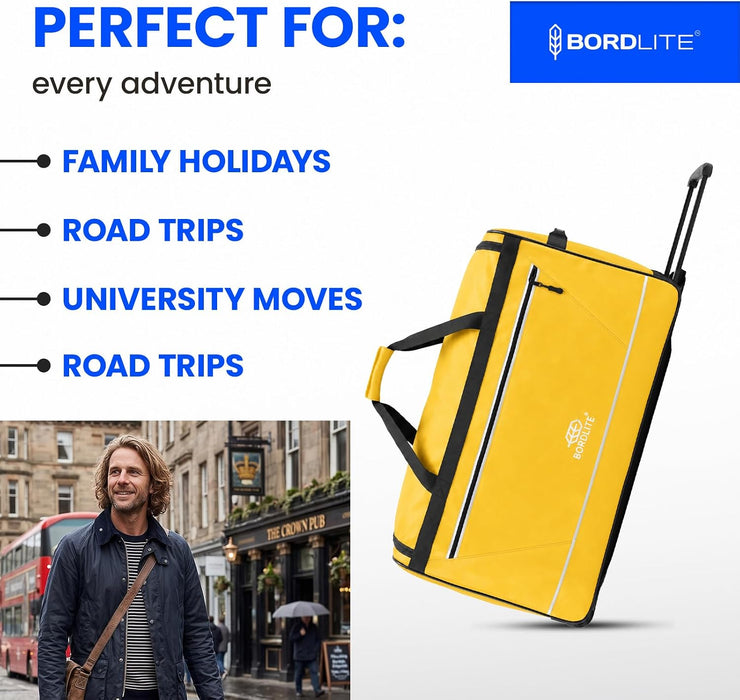 Bordlite 87L Large Travel Bag on Wheels – 27 Inch Water-Resistant Tarp Holdall with 3 Smooth Wheels – 69x38x33cm