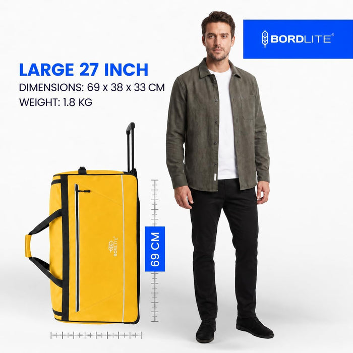 Bordlite 87L Large Travel Bag on Wheels – 27 Inch Water-Resistant Tarp Holdall with 3 Smooth Wheels – 69x38x33cm