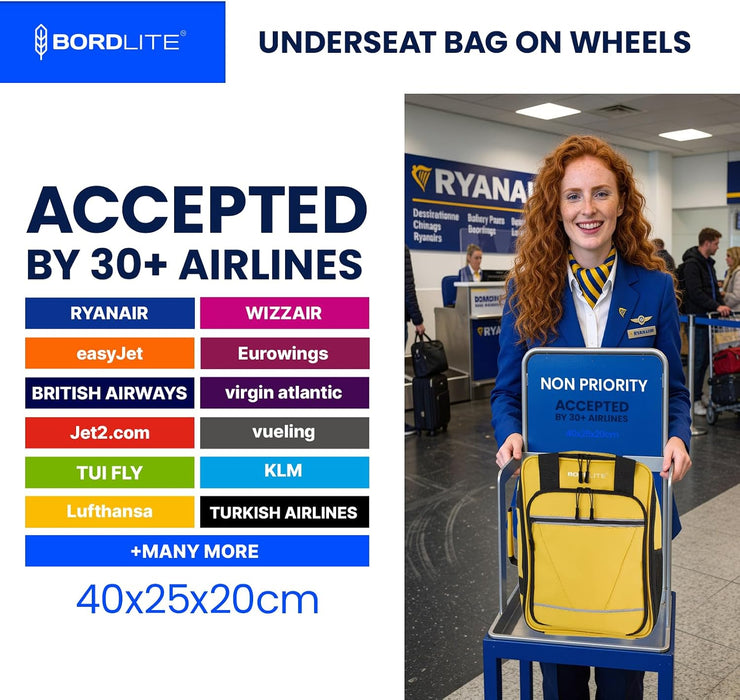 Bordlite Ryanair 40x20x25cm Cabin Backpack on Wheels – Lightweight 2 in 1 Trolley Bag & Rucksack (20L) – Fits Ryanair Free Hand Luggage Allowance